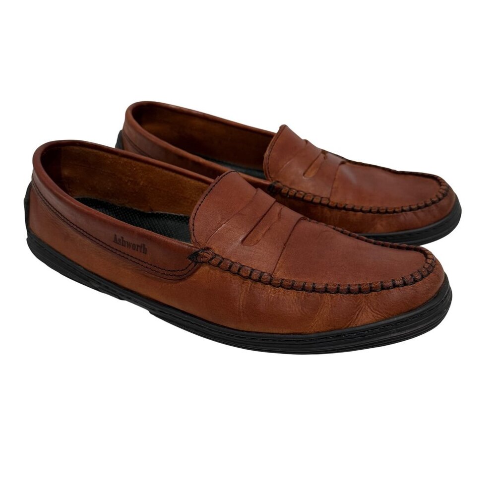 Ashworth Silga Lord Leather Loafers Driving Shoes Italy Made Cognac Mens 11.5